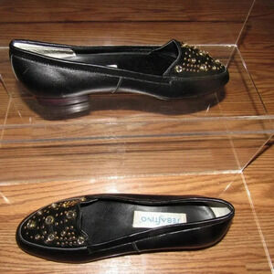Sebastino Brock Black Leather Bling Flats Sz 6.5M